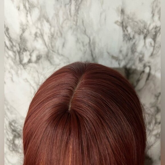 28 Inch Burgundy Long Wavy Wig with Bangs - Picture 4 of 6